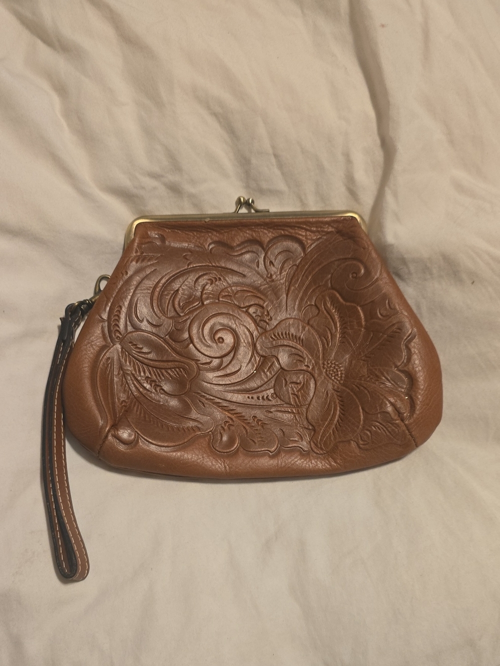 Patricia Nash Embossed Floral Leather Wristlet Clutch in Brown